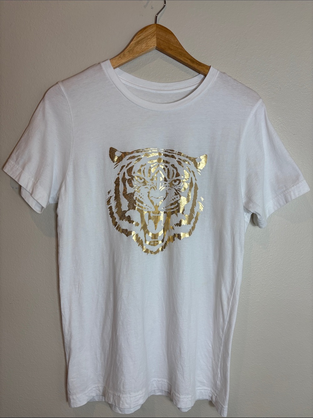 White Tee with Metallic Gold Tiger Graphic